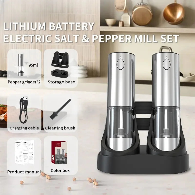 Electric Salt Pepper Grinder Set with Base USB Rechargeable