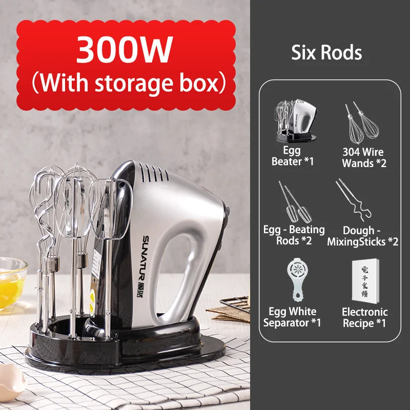 SUNATUR 300W Electric Hand Mixer - 5-Speed Egg Beater