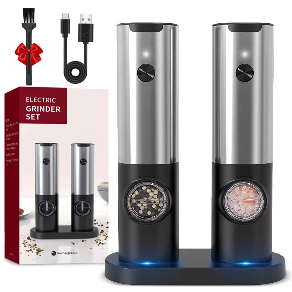 Electric Salt and Pepper Grinder Set With Led Light USB Rechargeable