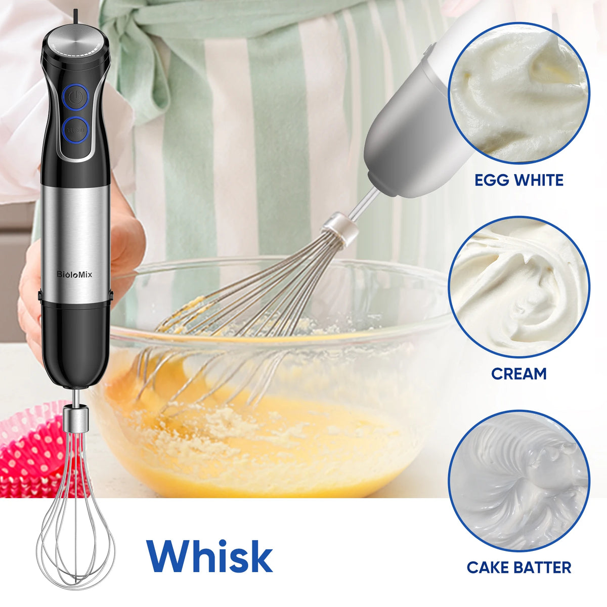 BioloMix 5 in 1 Immersion Hand Blender,1500W Blender with 304 Stainless