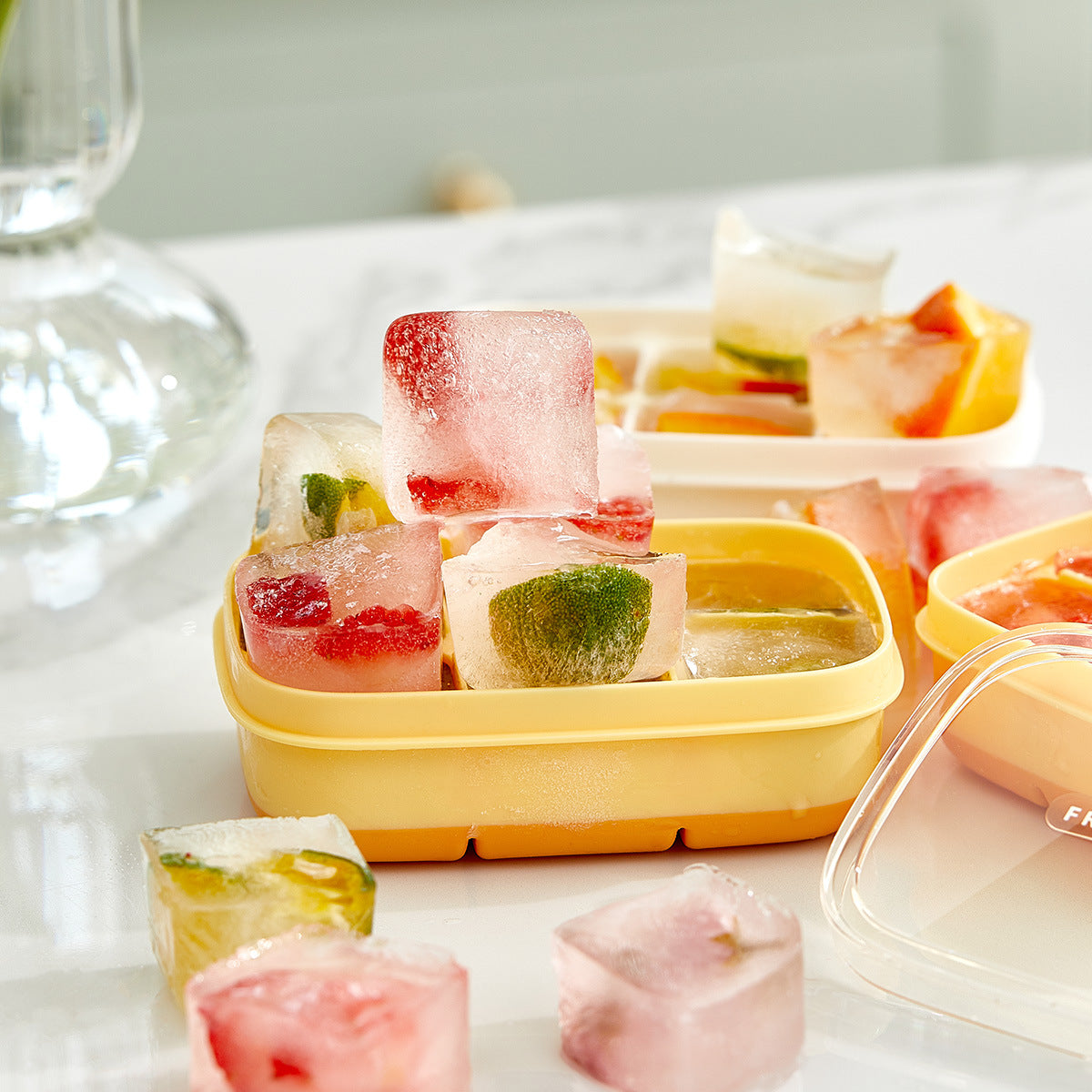 Silicone Ice Cube Mould With DIY Lid 6 Grid Soft Bottom