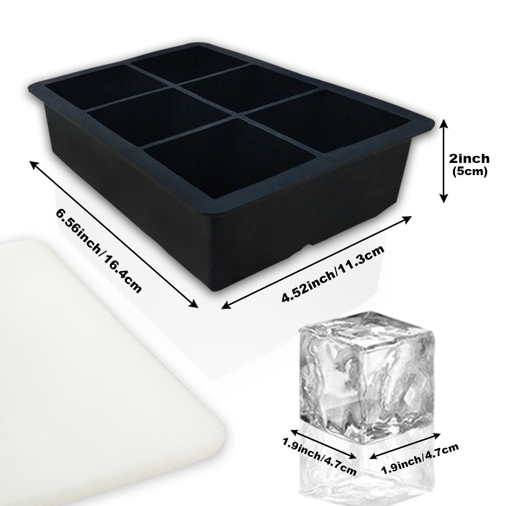 6 Grid Big Ice Tray Mold Jumbo Large Food Grade Silicone