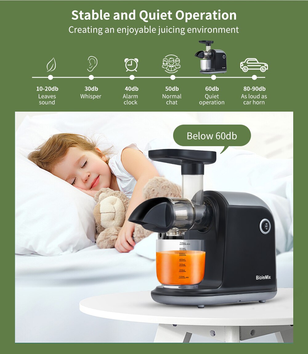 Slow Juicer Extractor with Quiet Motor Reverse for High Nutrient