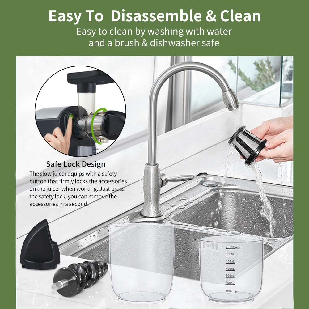 Slow Juicer Extractor with Quiet Motor Reverse for High Nutrient
