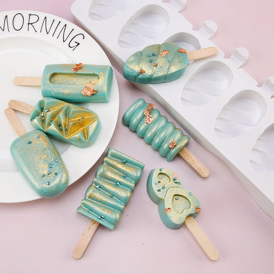 Homemade 8 Hole Silicone Ice Cream Mold Ice with Popsicle Stick