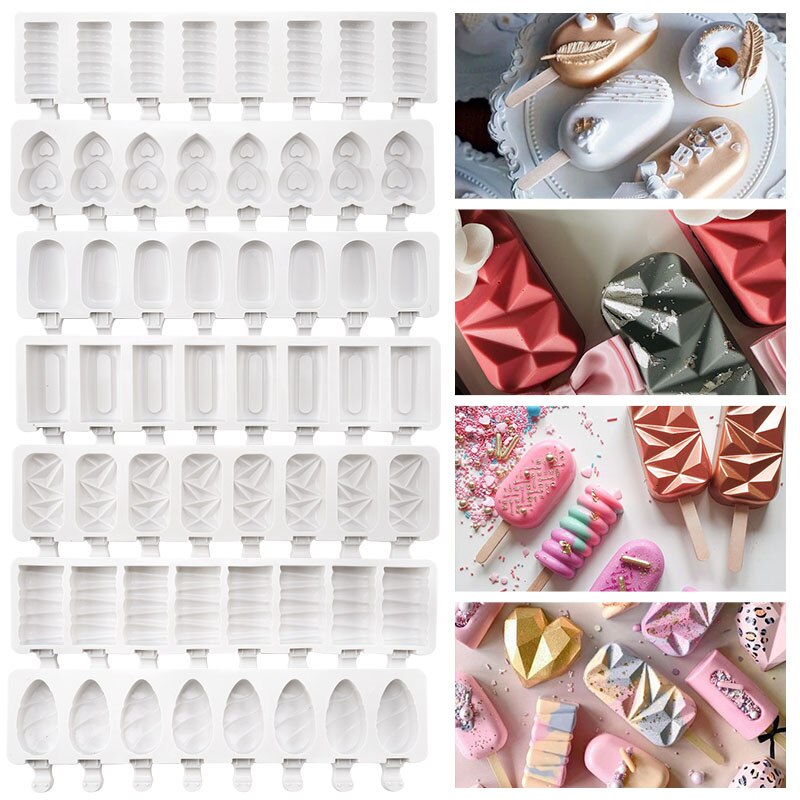8 Hole Silicone Ice Cream Mold Ice Pop Cube Tray