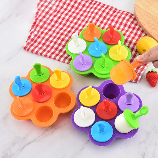 Mini 7 Holes Ice Cream Pops Silicone Mold Food Grade Baby Popsicle