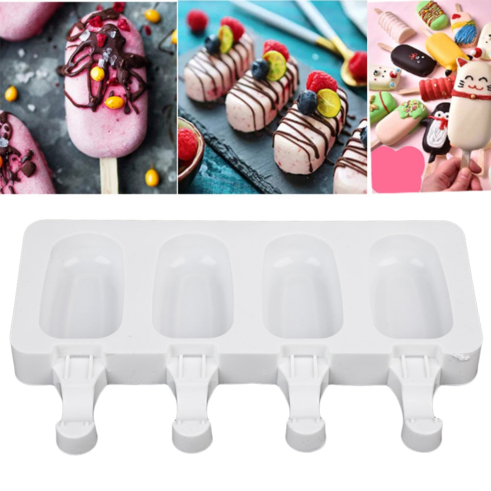 Ice Cream Molds 4 Cell Ice Cube Tray Food Safe Homemade Freezer