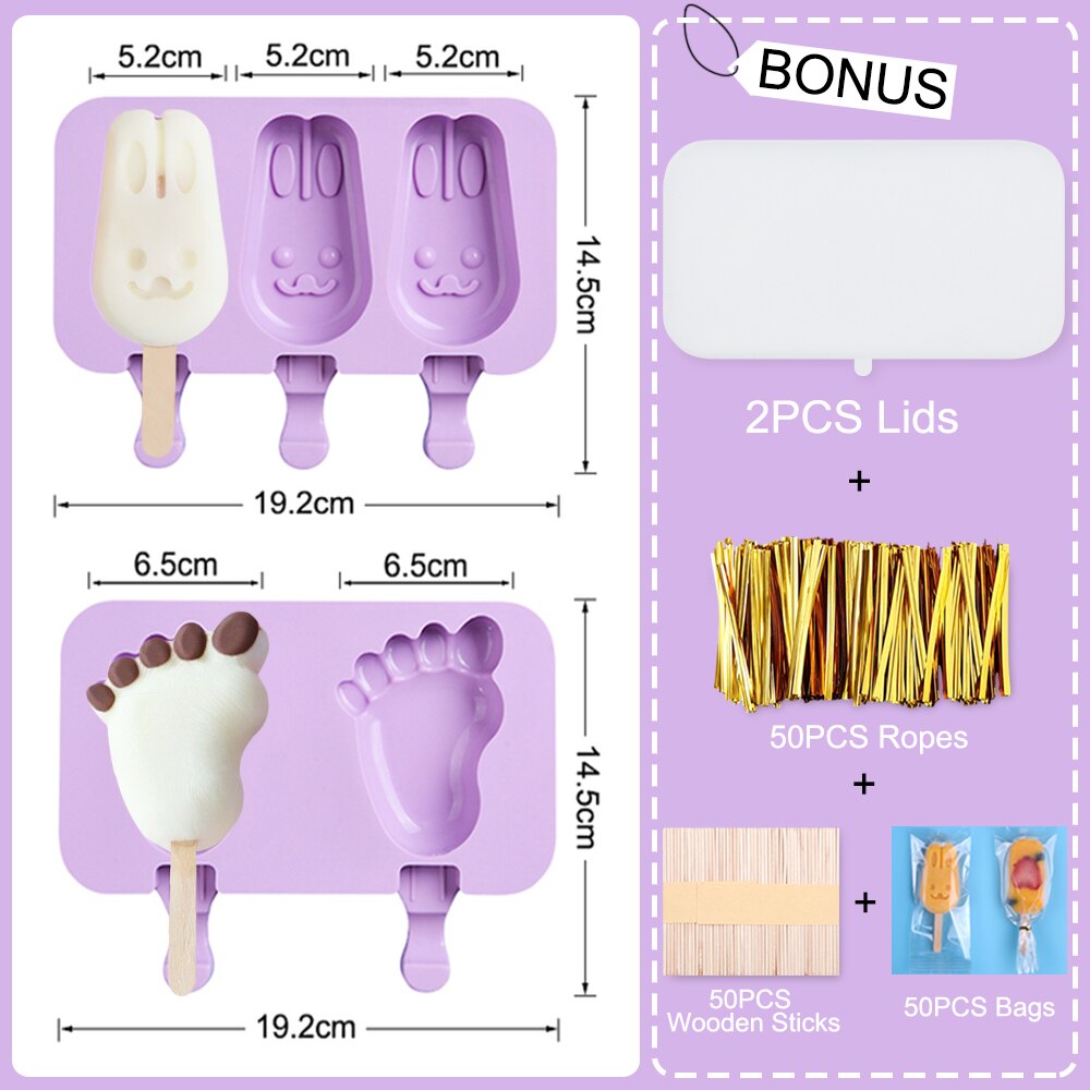 Cartoon Kids Ice Cream Mold With Lids Silicone DIY Making Mold