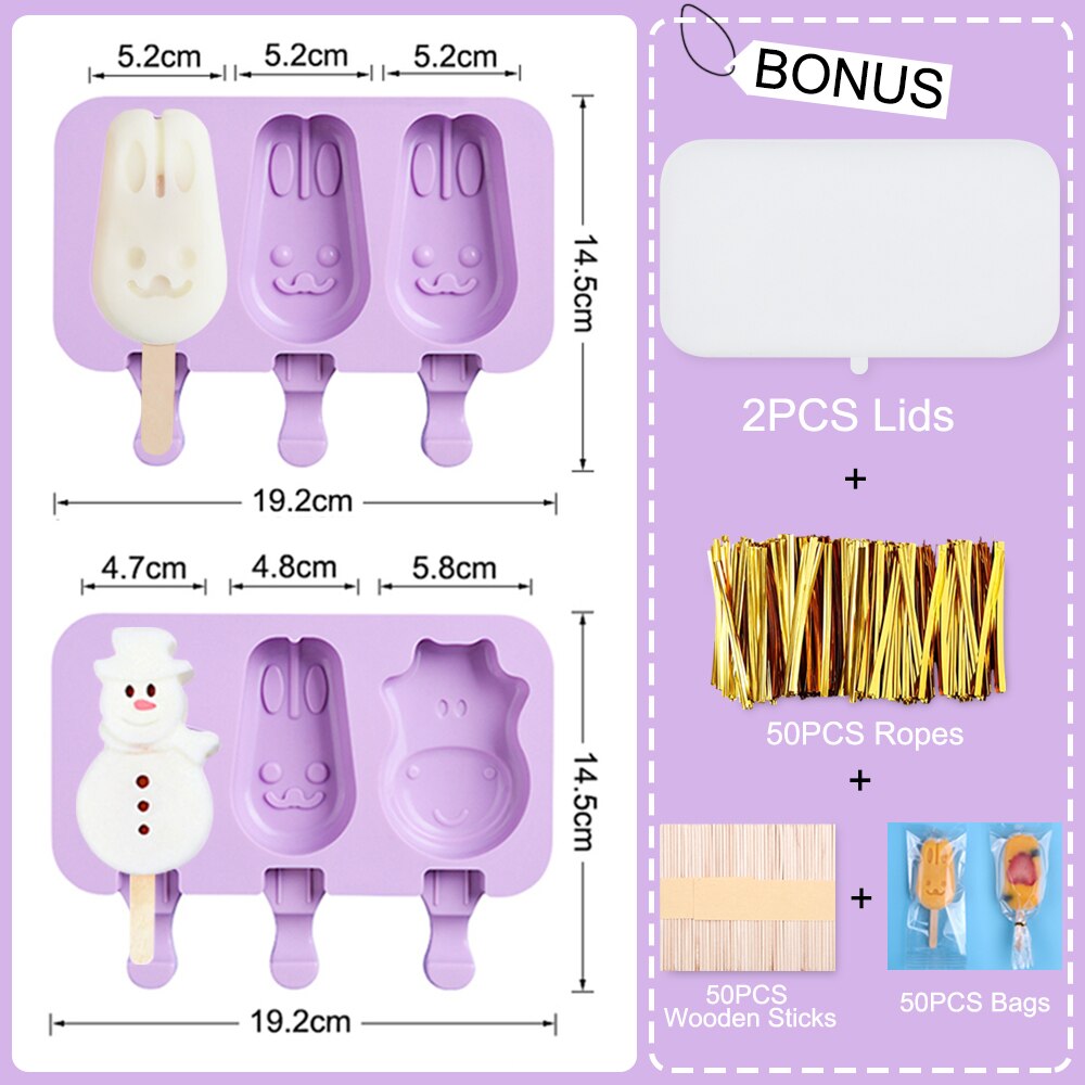 Cartoon Kids Ice Cream Mold With Lids Silicone DIY Making Mold