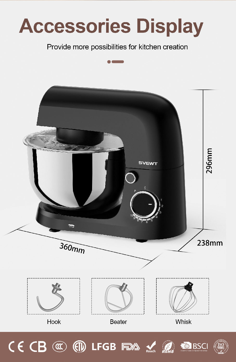 Stand Mixer Chef Machine Food Mixer 10-Speed Control