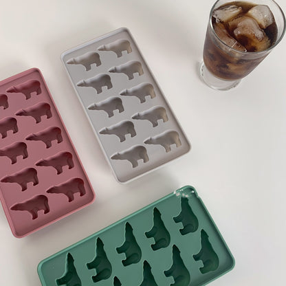 Cold Wind Cute Polar Bear Silicone Ice Tray With Lid Mold Ice Box Homemade Animal