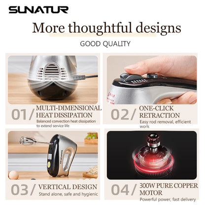 SUNATUR 300W Electric Hand Mixer - 5-Speed Egg Beater