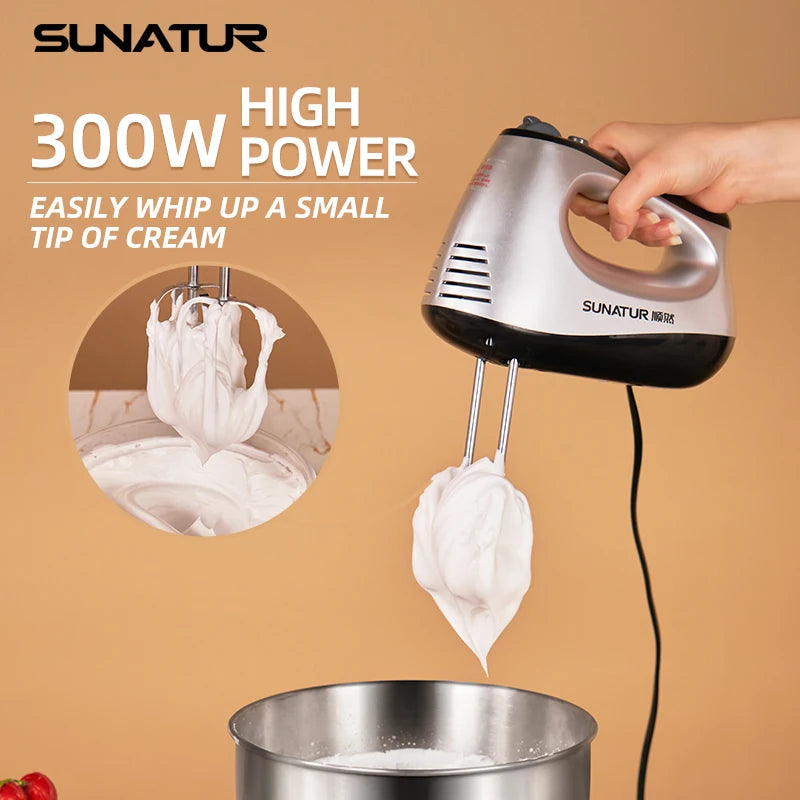 SUNATUR 300W Electric Hand Mixer - 5-Speed Egg Beater