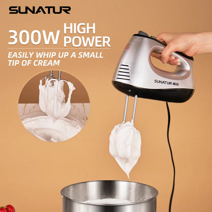 SUNATUR 300W Electric Hand Mixer - 5-Speed Egg Beater