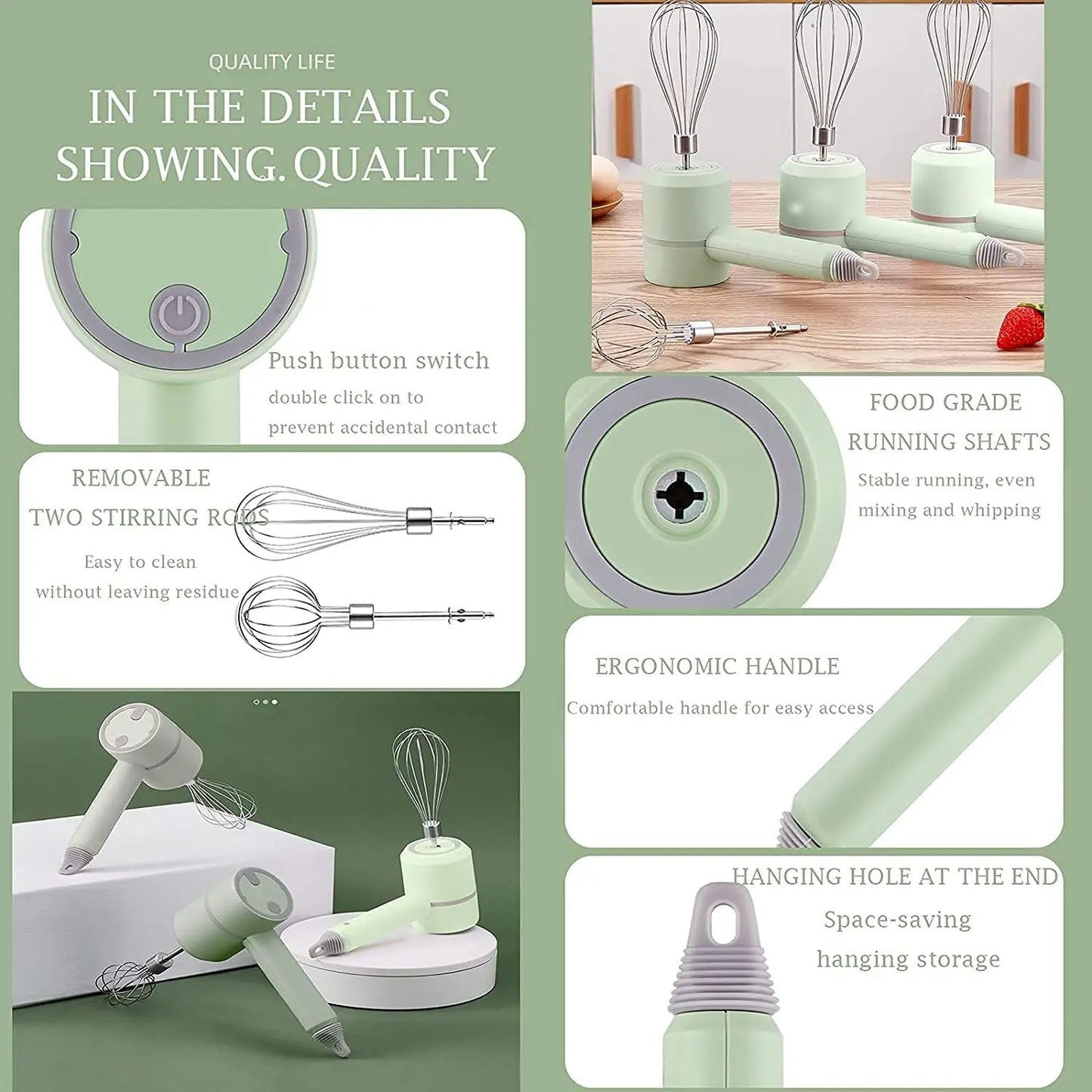 Cordless Electric Hand Mixer USB Rechargeable Handheld