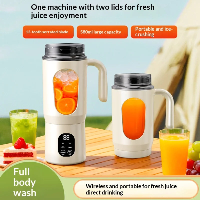 USB Charging Juicer, mini Ice Crusher, Can Make Smoothies and Milkshakes, Perfect for Travel, Double Lid Portable Handle Juicer