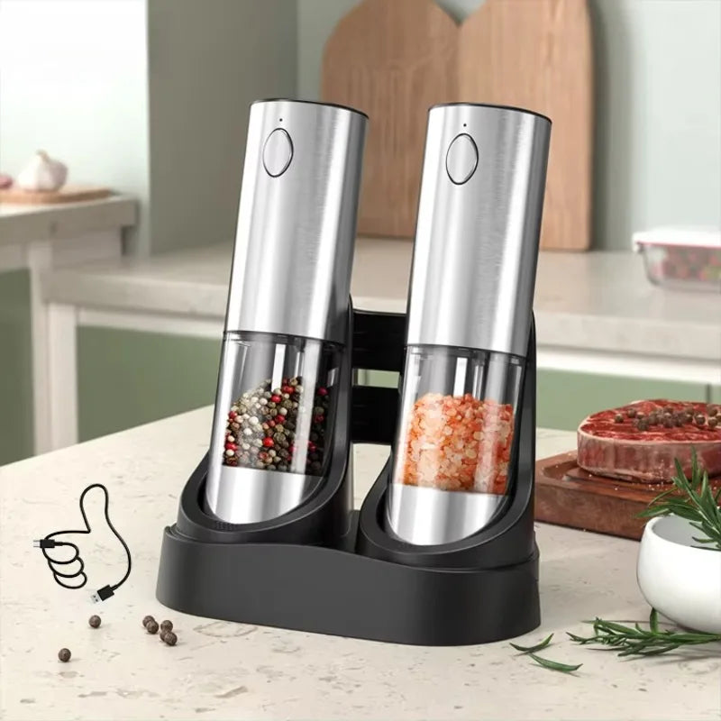 Electric Salt Pepper Grinder Set with Base USB Rechargeable