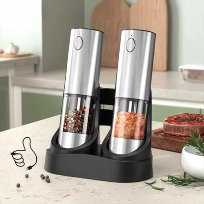 Electric Salt Pepper Grinder Set with Base USB Rechargeable