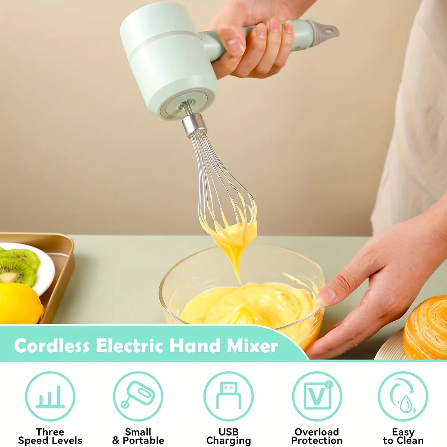Cordless Electric Hand Mixer USB Rechargeable Handheld