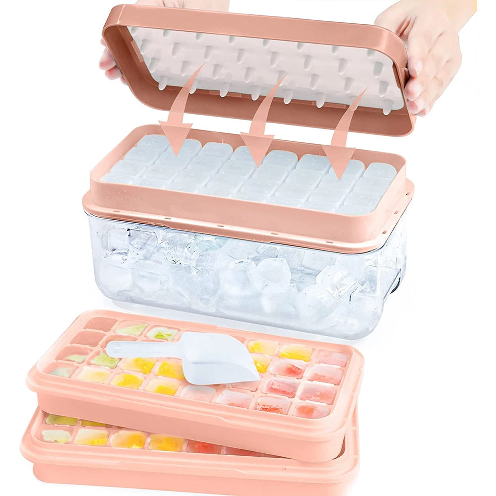 LMETJMA Ice Cube Tray with Stackable 2 Ice Trays Silicone Ice Cube