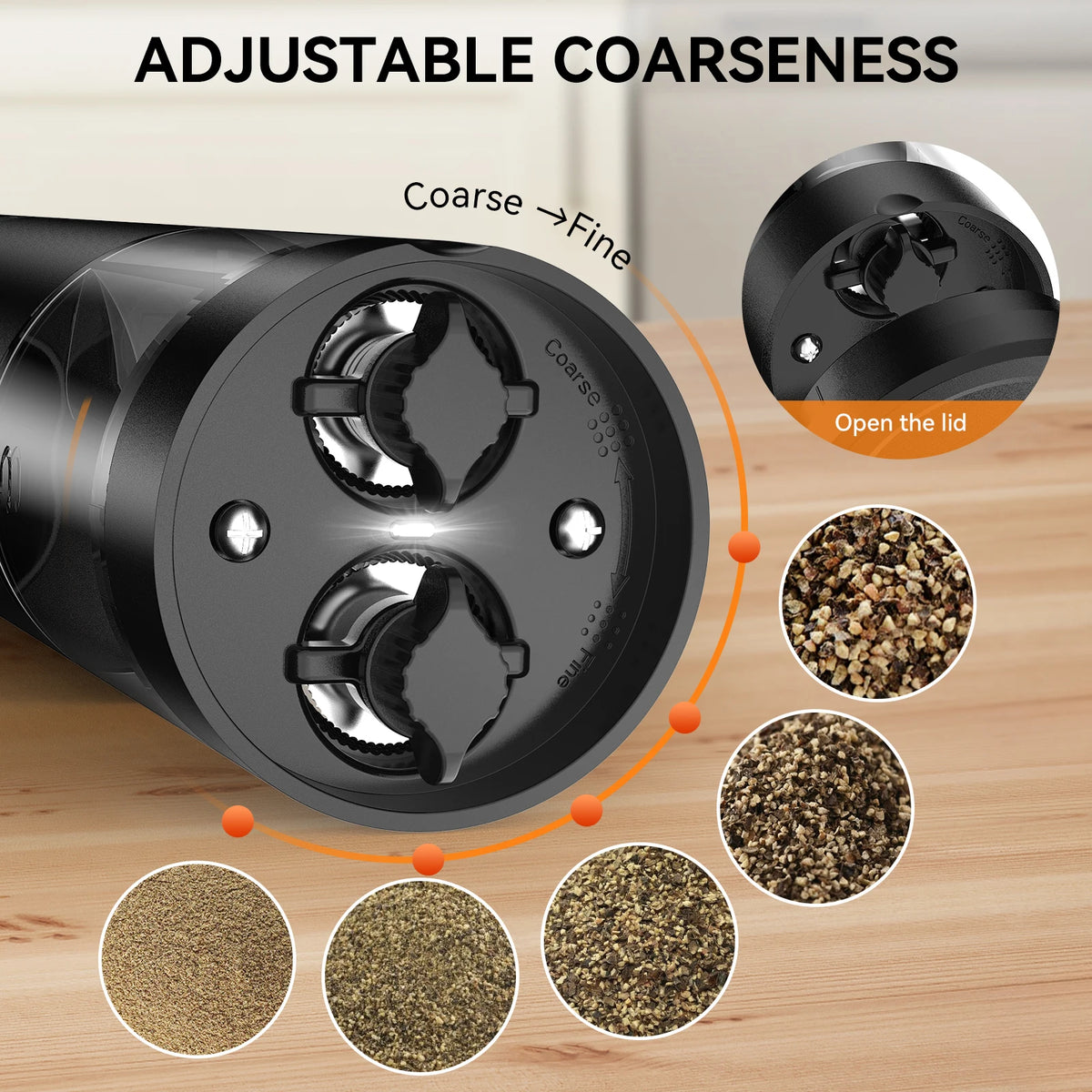 2 in 1 Electric Salt and Pepper Mill Type C Rechargeable LED Light