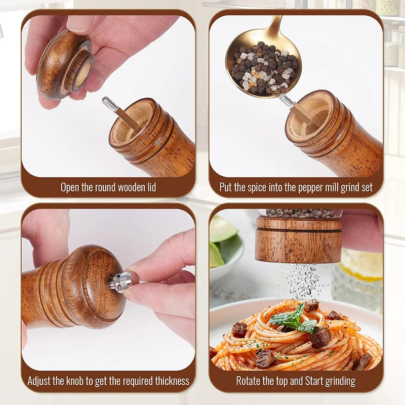 Wood Salt and Pepper Mills Set Classic Manual Spice Grinder