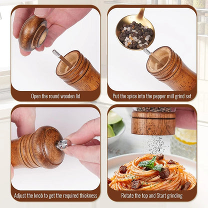 Wood Salt and Pepper Mills Set Classic Manual Spice Grinder