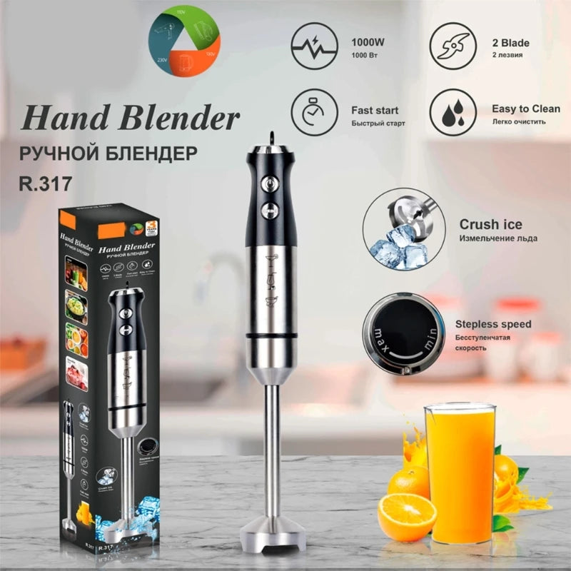 1000W Electric Immersion Hand Blender Powerful Portable