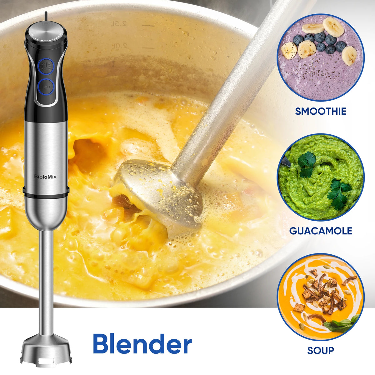 BioloMix 5 in 1 Immersion Hand Blender,1500W Blender with 304 Stainless
