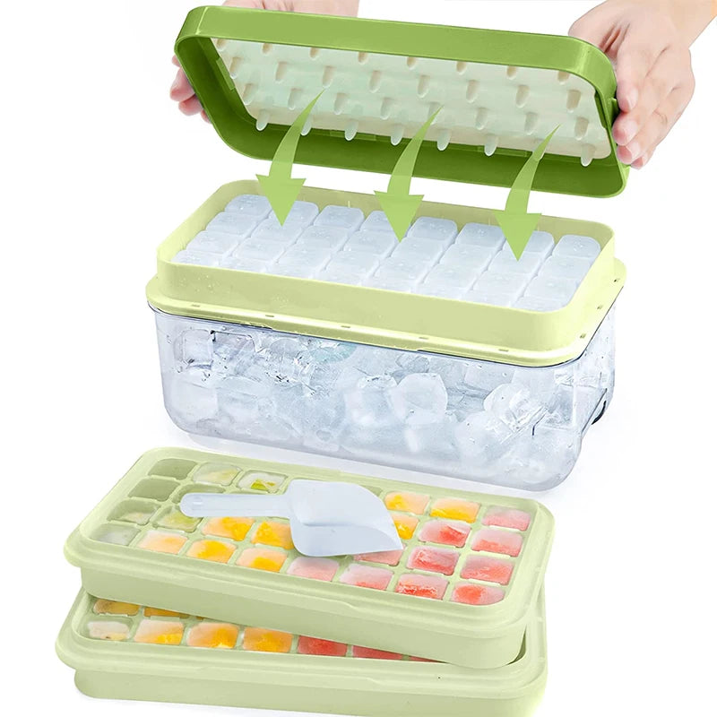 LMETJMA Ice Cube Tray with Stackable 2 Ice Trays Silicone Ice Cube