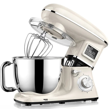 Commercial Stand Mixer 1500W, 6.5L Stainless Steel Bowl 6-Speed, Silent Design Smart Display Multi-Functional Dough Mixer