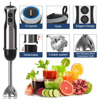 Wancle 1000W Immersion Hand Blender 4 in 1 Powerful Stick Blender Mixer