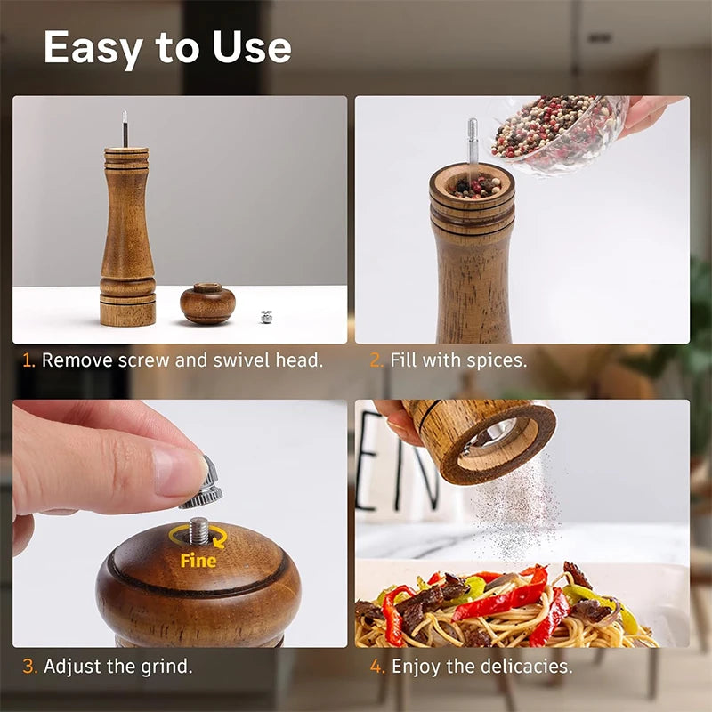 Wooden Salt and Pepper Grinder Set Premium Oak Wood Salt Grinders