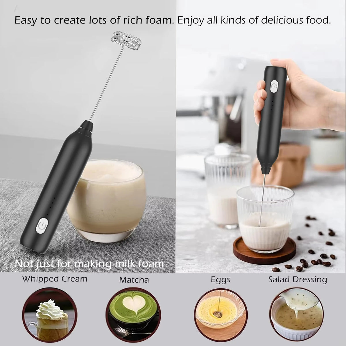 Electric Foam Maker Wireless 3-Speed Coffee Maker Mixer Rechargeable
