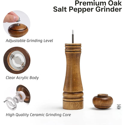 Wooden Salt and Pepper Grinder Set Premium Oak Wood Salt Grinders