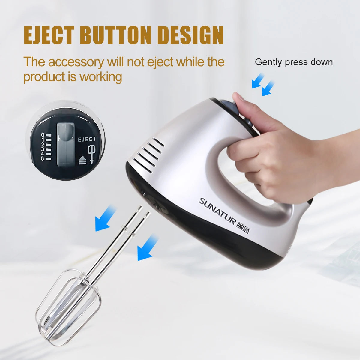 SUNATUR 300W Electric Hand Mixer - 5-Speed Egg Beater