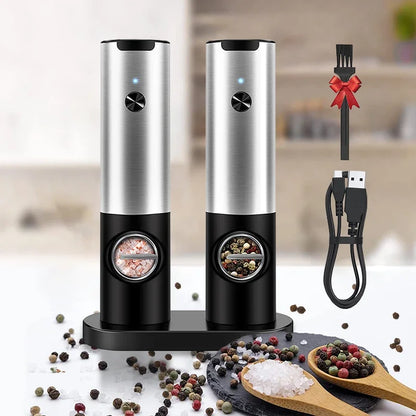Electric Salt and Pepper Grinder Set With Led Light USB Rechargeable