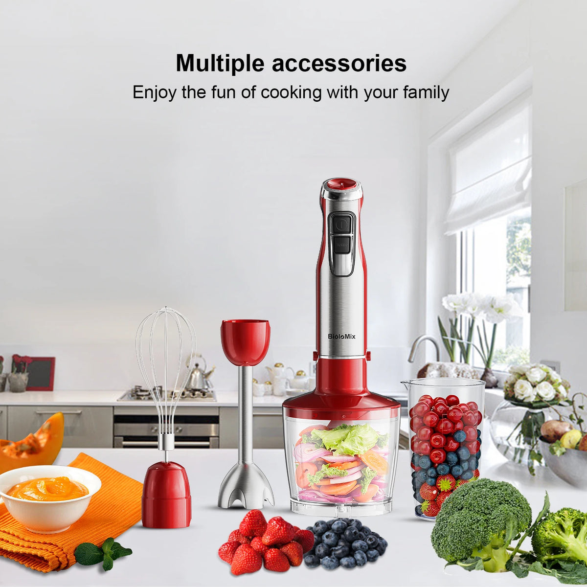 BioloMix 4-in-1 Hand Stick Blender 1200W Stainless Steel Immersion