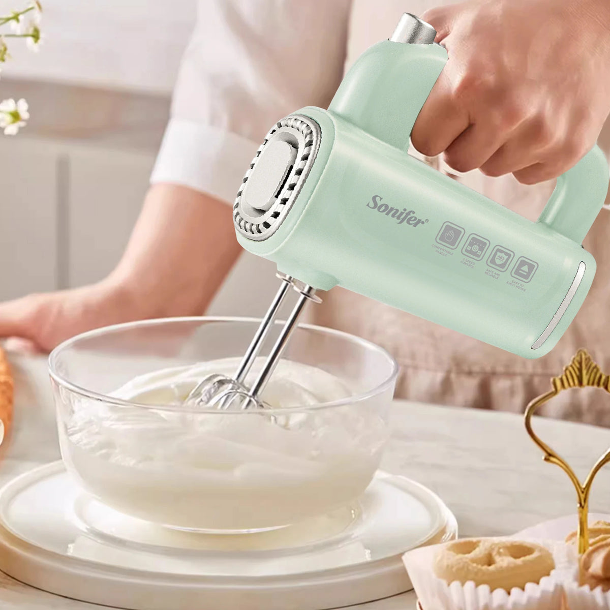 "Sonifer Hand Mixer SF-7034 .Light green appearance, fresh color