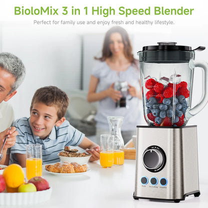 BioloMix 3 in 1 Smoothie Blender With Stainless Steel Blades,
