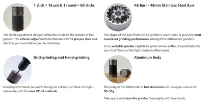 Kingrinder K4 /K6 manual coffee grinder portable mill