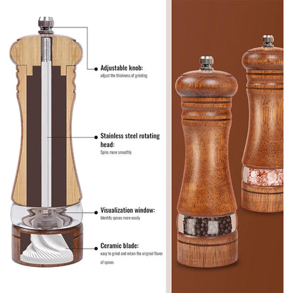 Wood Salt and Pepper Mills Set Classic Manual Spice Grinder