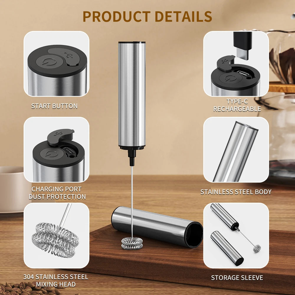 Wireless Electric Mini Milk Frother Coffee Whisk Portable Egg Beater