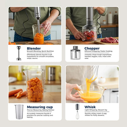 4-in-1 Hand Immersion Blender Powerful Stainless Steel Whisk