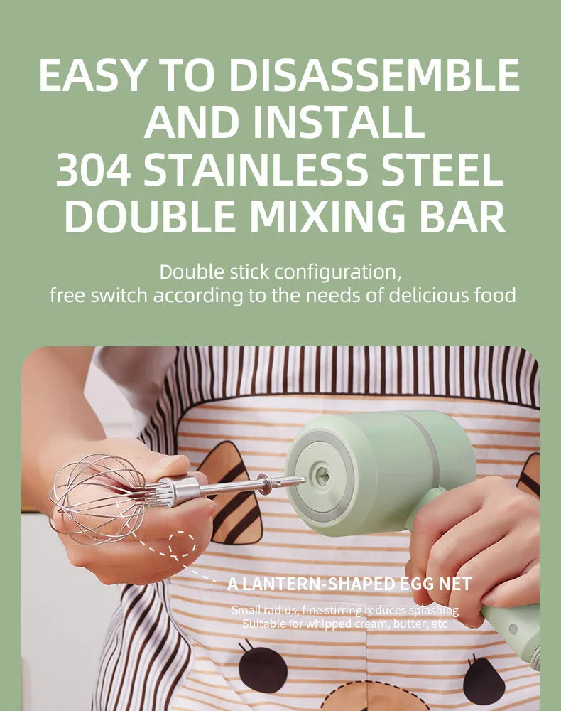 Cordless Electric Hand Mixer USB Rechargeable Handheld
