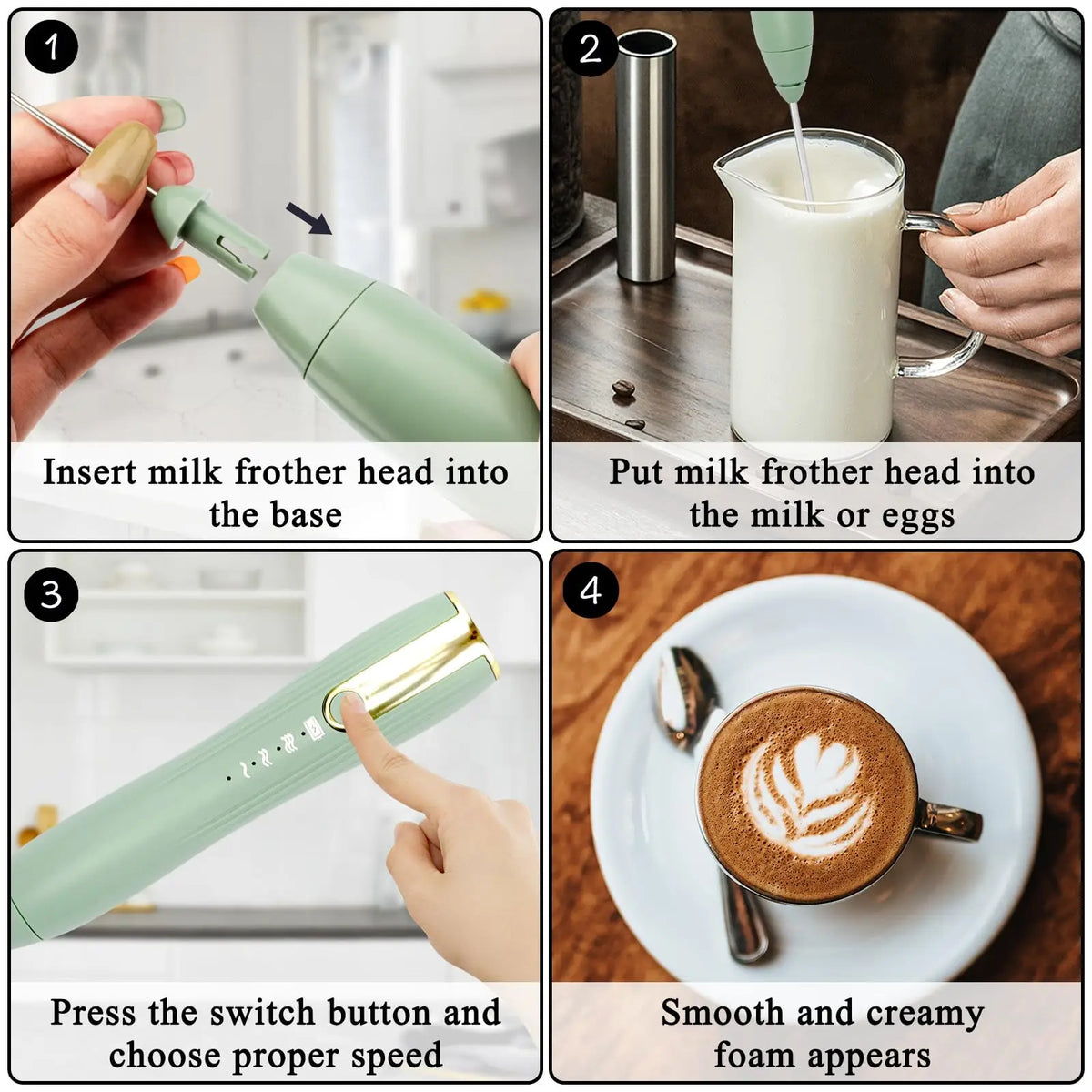 Milk Frother Handheld for Coffee, Electric Whisk 3 Speed Adjustable