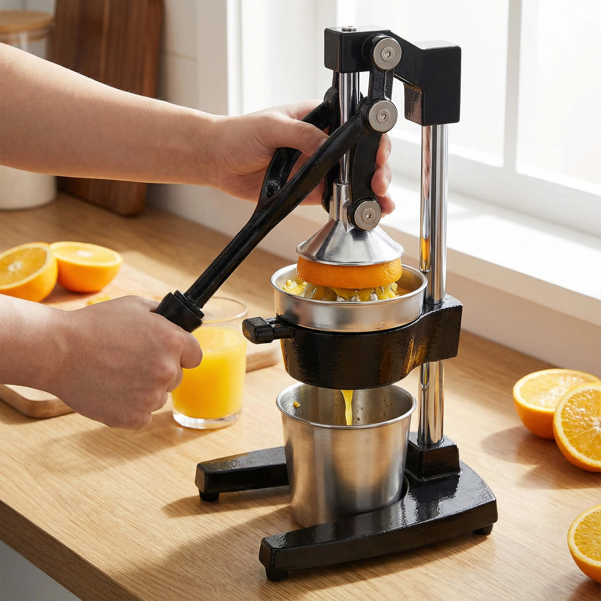 Cast Iron Citrus Juicer, Extra-Large Commercial Grade Manual Hand Press, Heavy Duty Countertop Squeezer for Fresh Orange, Grapefruit, Lemon, Lime, Pomegranate Juice, Lever Design, Dishwasher Washable Parts