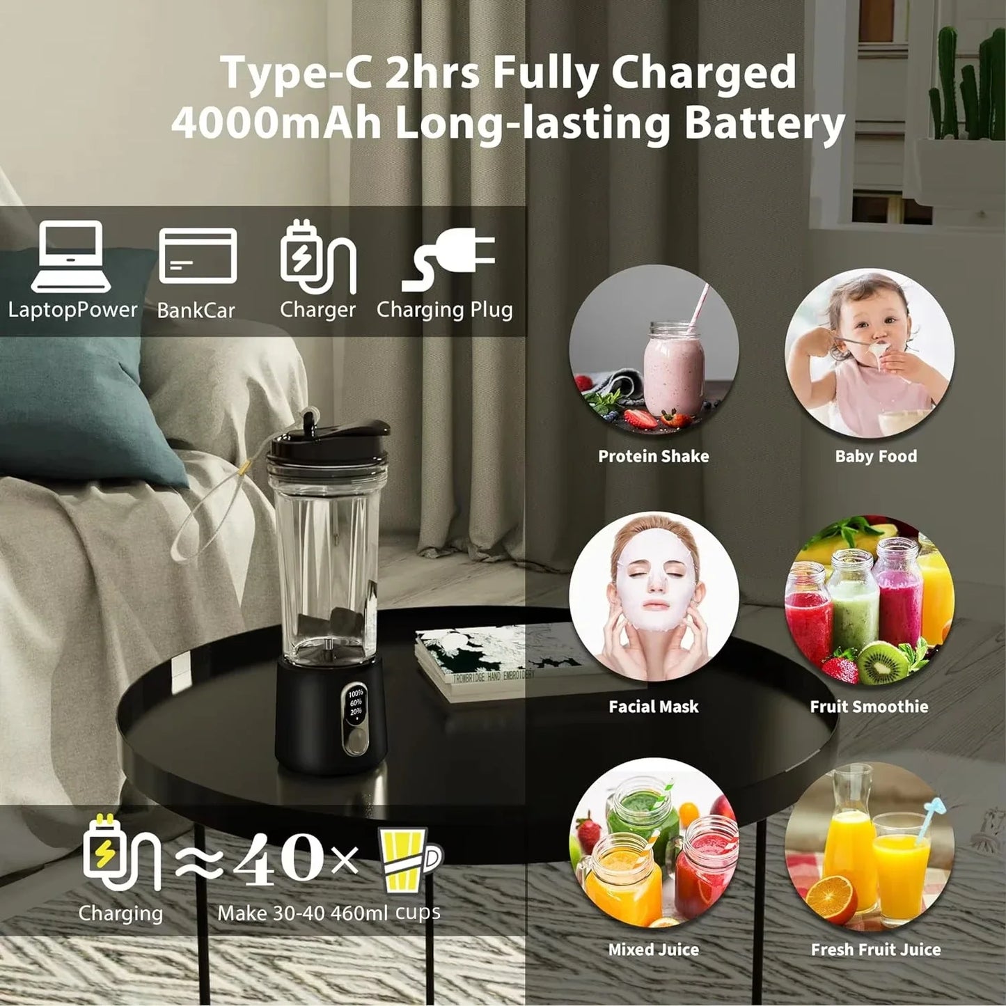 300W Powerful Juicer USB Battery Multi-use Juice Cup