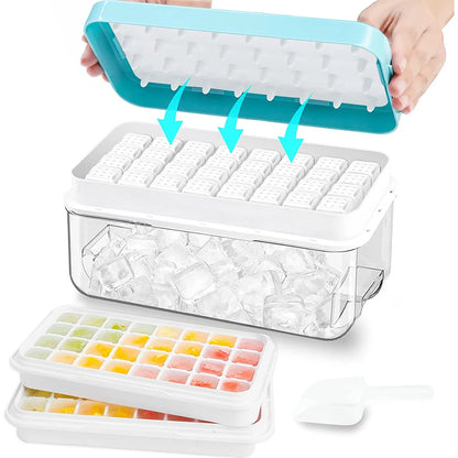 LMETJMA Ice Cube Tray with Stackable 2 Ice Trays Silicone Ice Cube